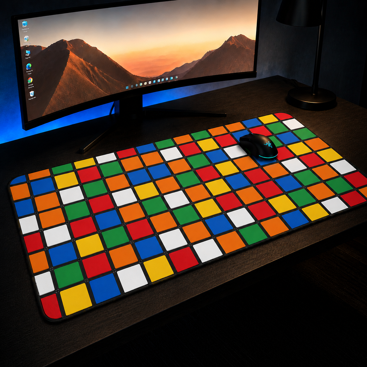 Color Scramble — Puzzle Cube Desk Mat