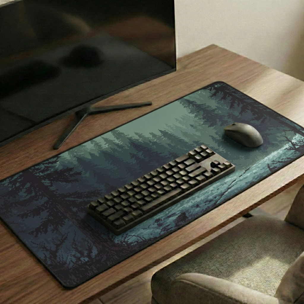 Foggy Forest Cabin Desk Mat