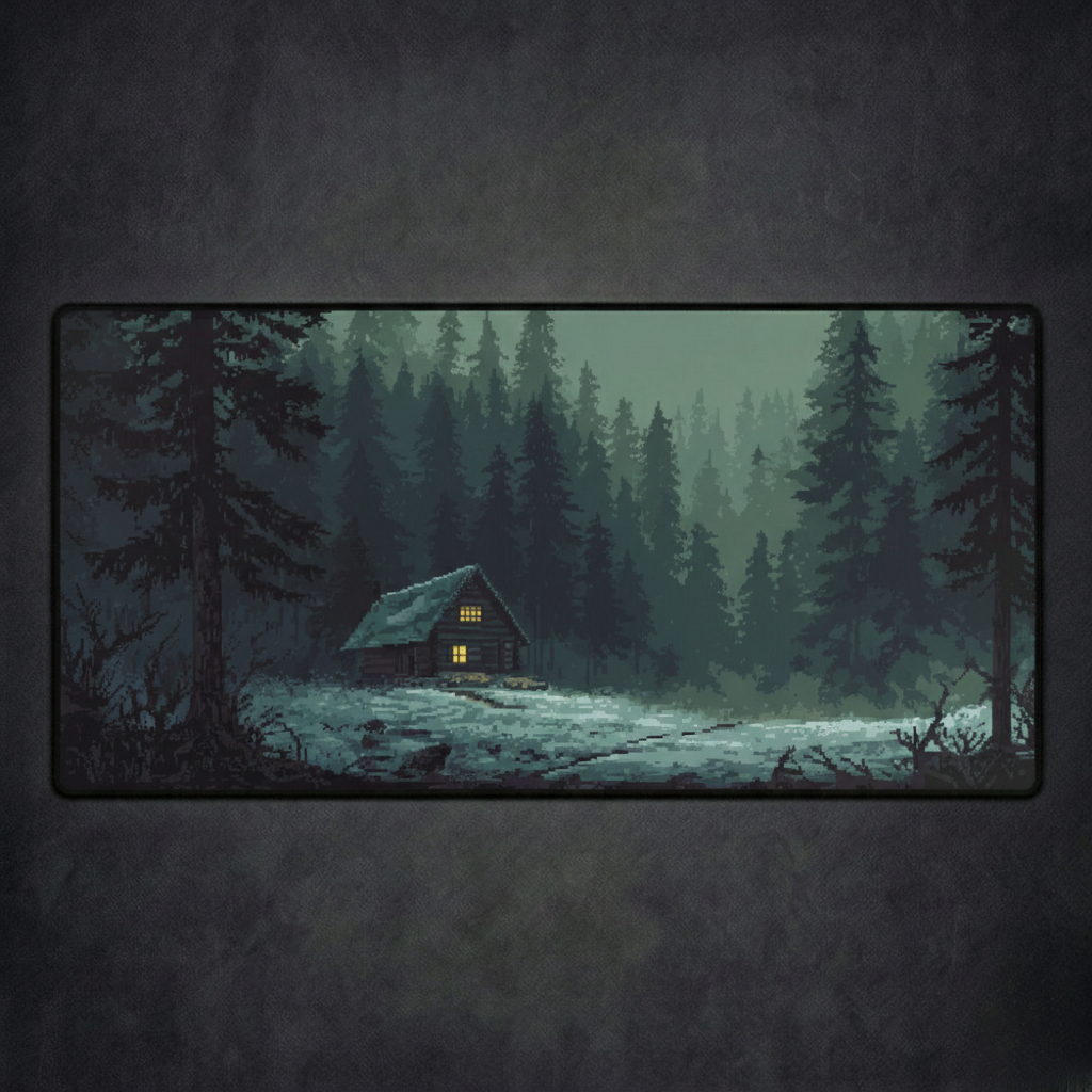 Foggy Forest Cabin Desk Mat