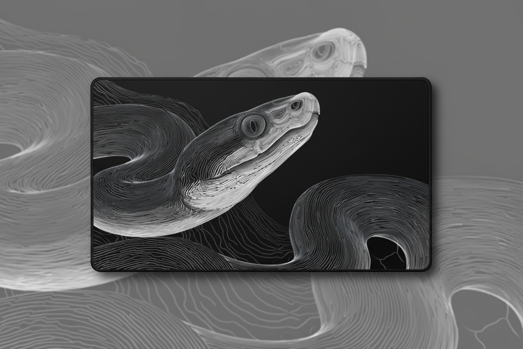 Serpent Coil — Monochrome Snake Desk Mat
