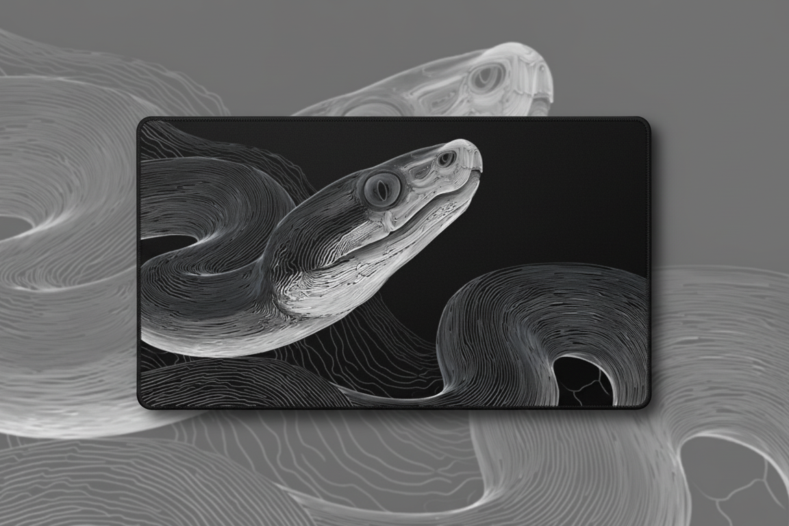 Serpent Coil — Monochrome Snake Desk Mat
