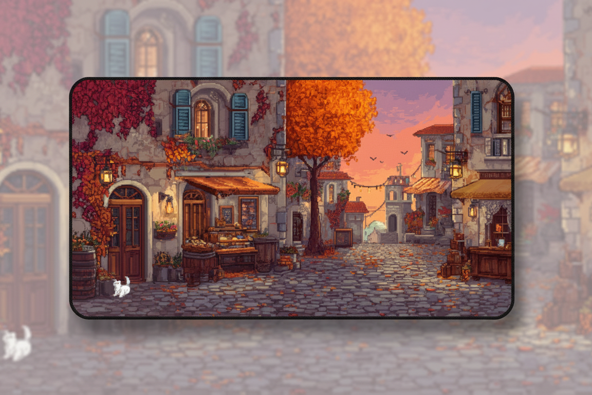 Autumn Square — European Village Desk Mat