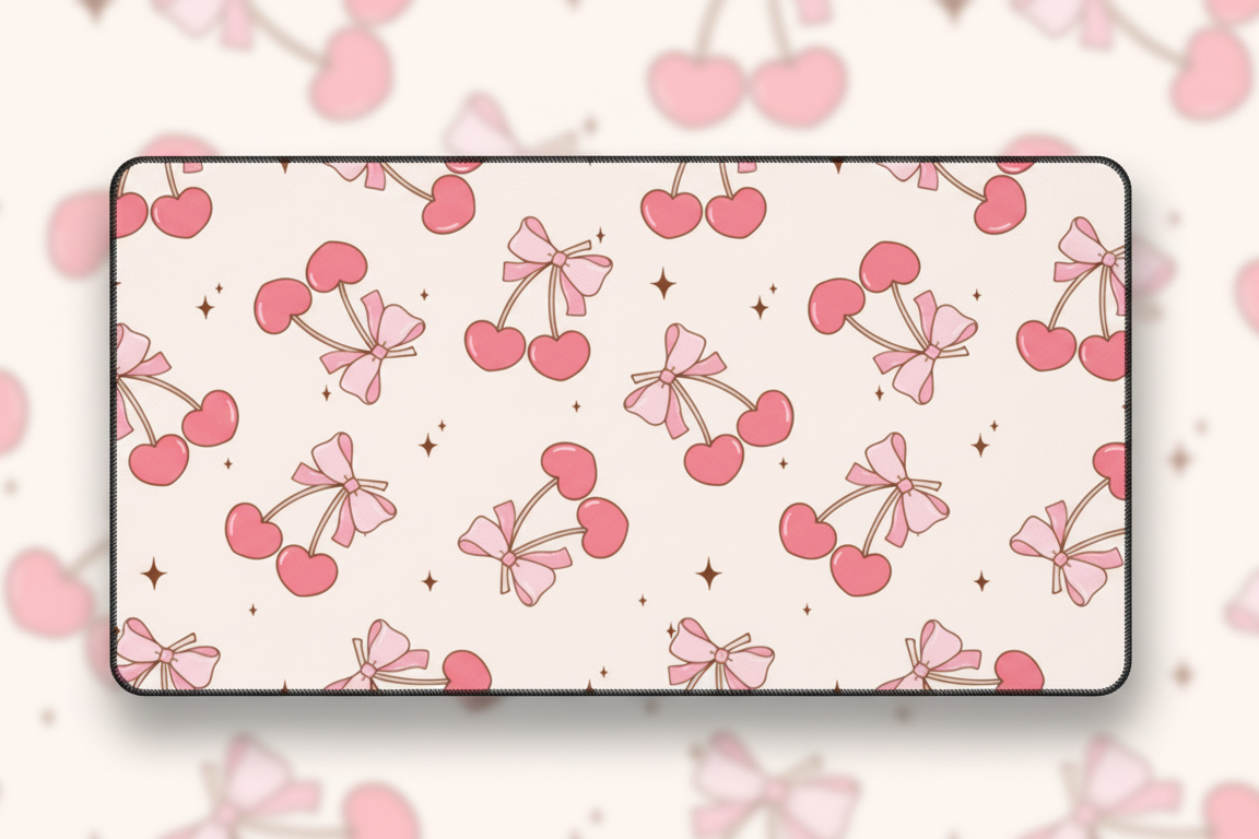 Cherry Bows — Kawaii Pattern Desk Mat