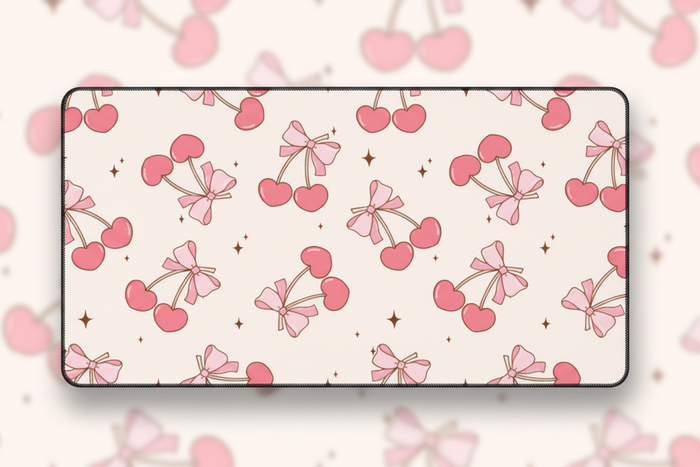 Cherry Bows — Kawaii Pattern Desk Mat