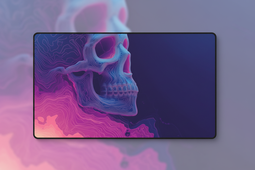 Spectral Skull — Neon Wireframe Desk Mat