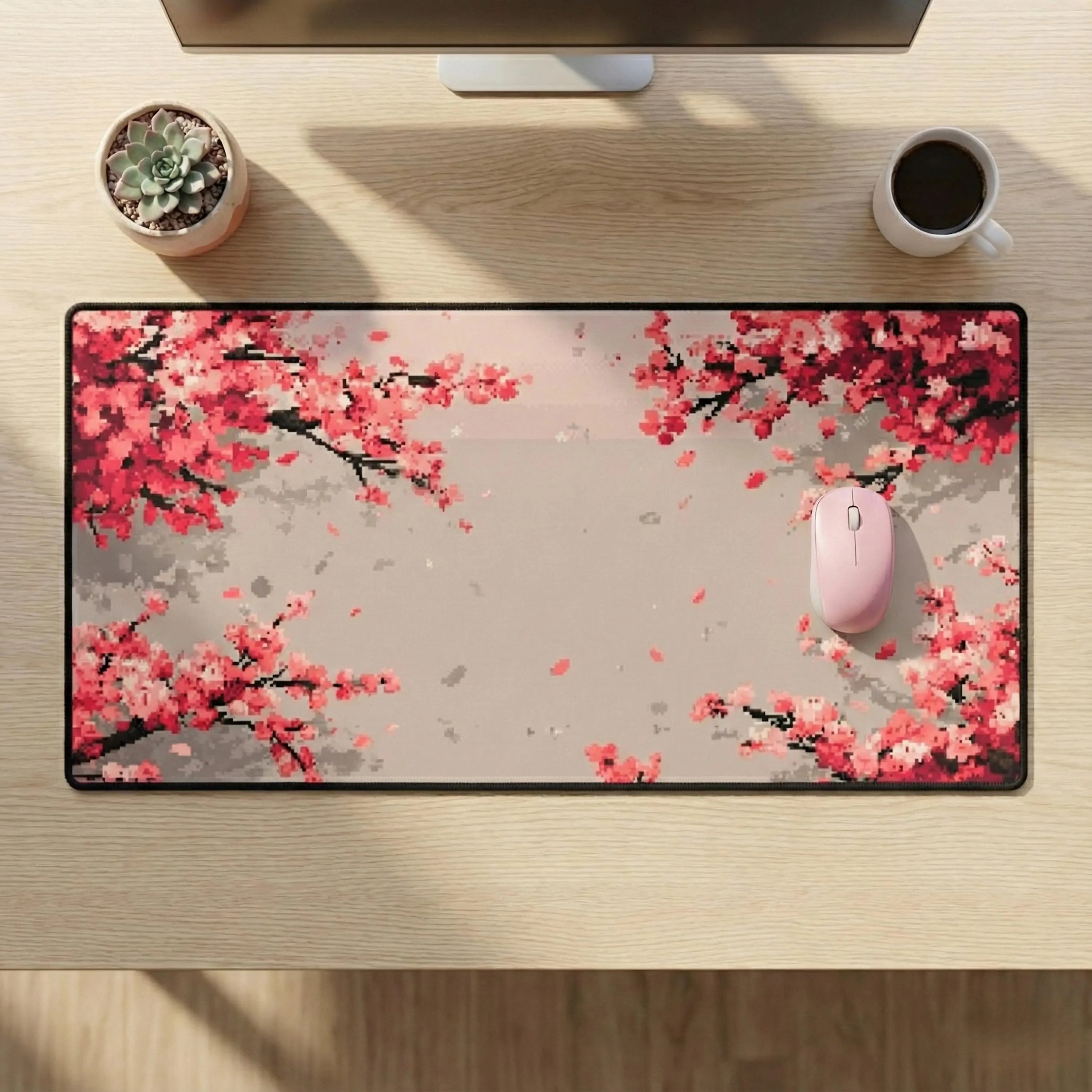 Cherry Blossom Pixel Desk Mat