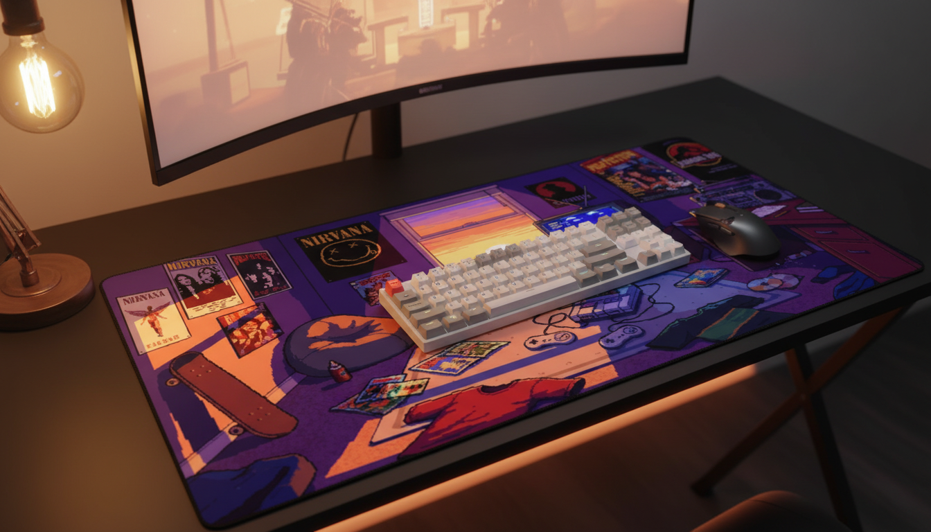 Sunset Chamber — Nostalgic Gaming Room Desk Mat