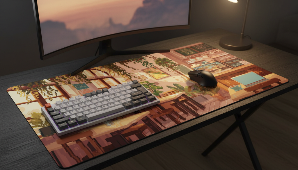 Garden Café — Cozy Pixel Café Desk Mat