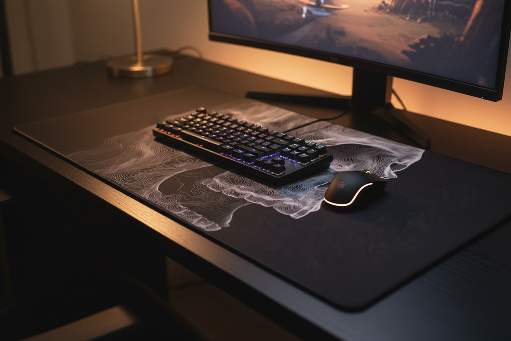 Spectral Drift — Ethereal Skull Desk Mat