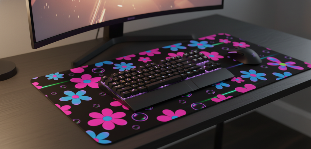 Neon Blooms — Y2K Flowers Desk Mat