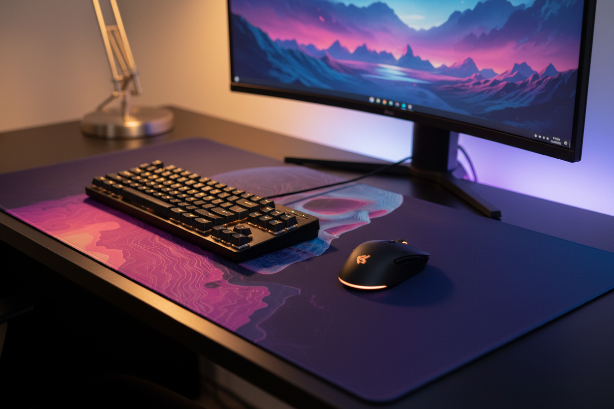 Spectral Skull — Neon Wireframe Desk Mat