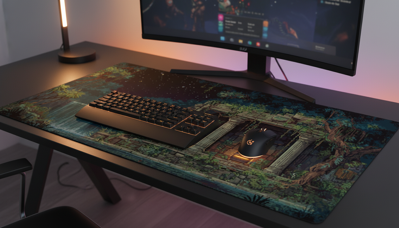 Verdant Sanctum — Ancient Temple Desk Mat