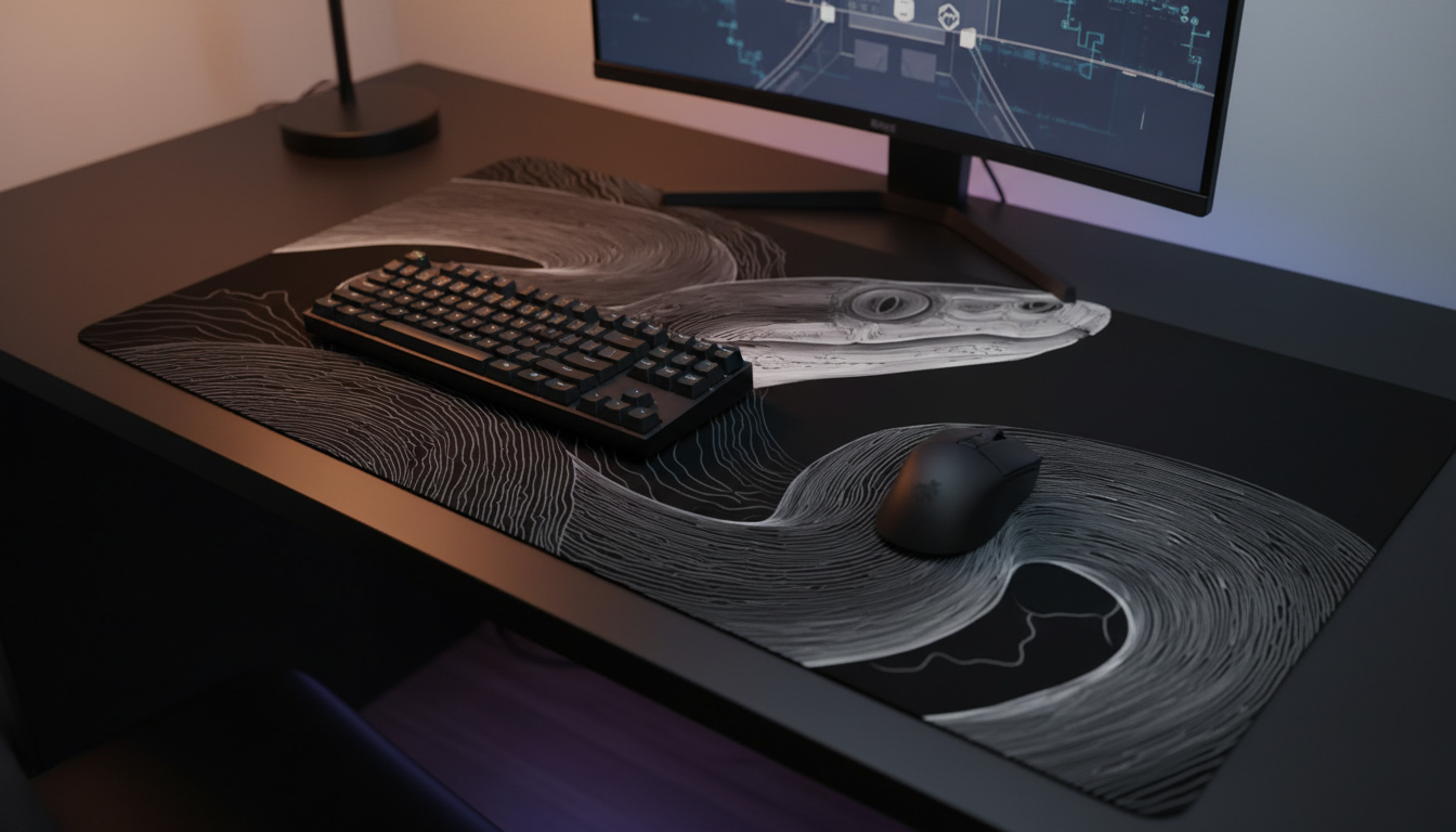 Serpent Coil — Monochrome Snake Desk Mat