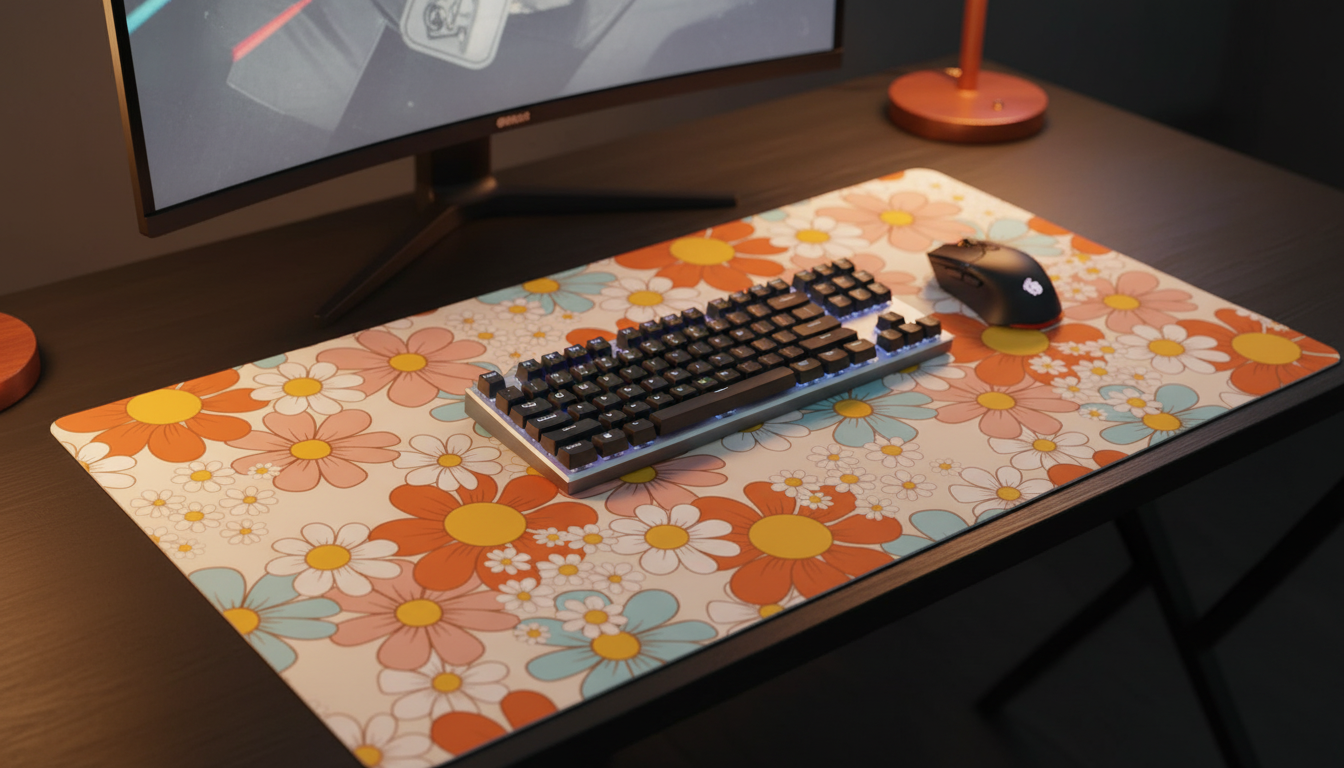 Sunny Meadow — Retro Floral Desk Mat