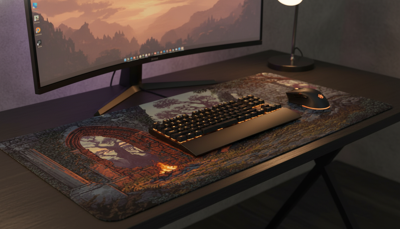 Ember Shrine — Ancient Ruins Desk Mat