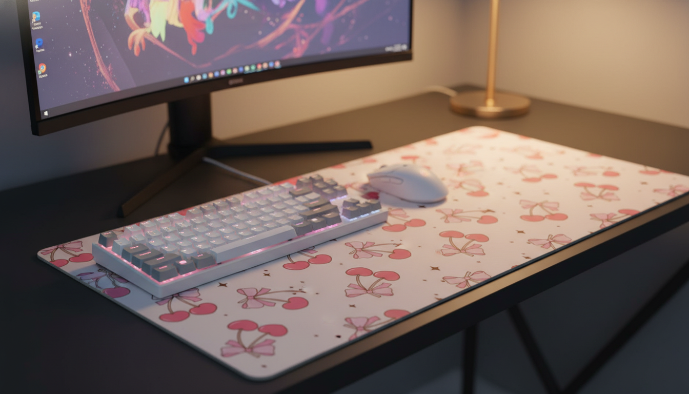 Cherry Bows — Kawaii Pattern Desk Mat