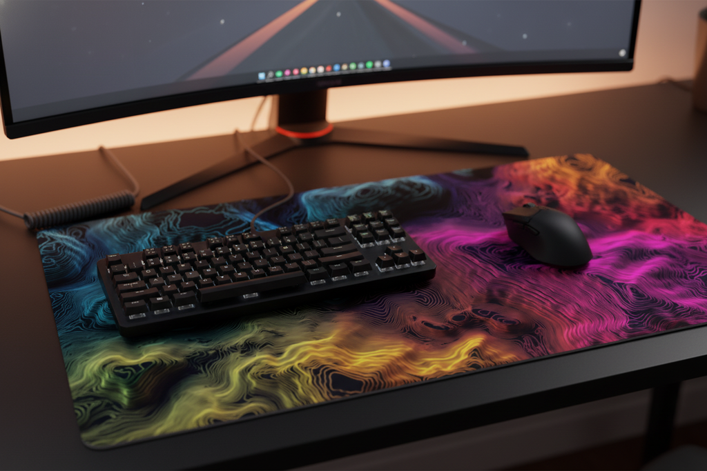Neon Currents — Digital Flow Desk Mat
