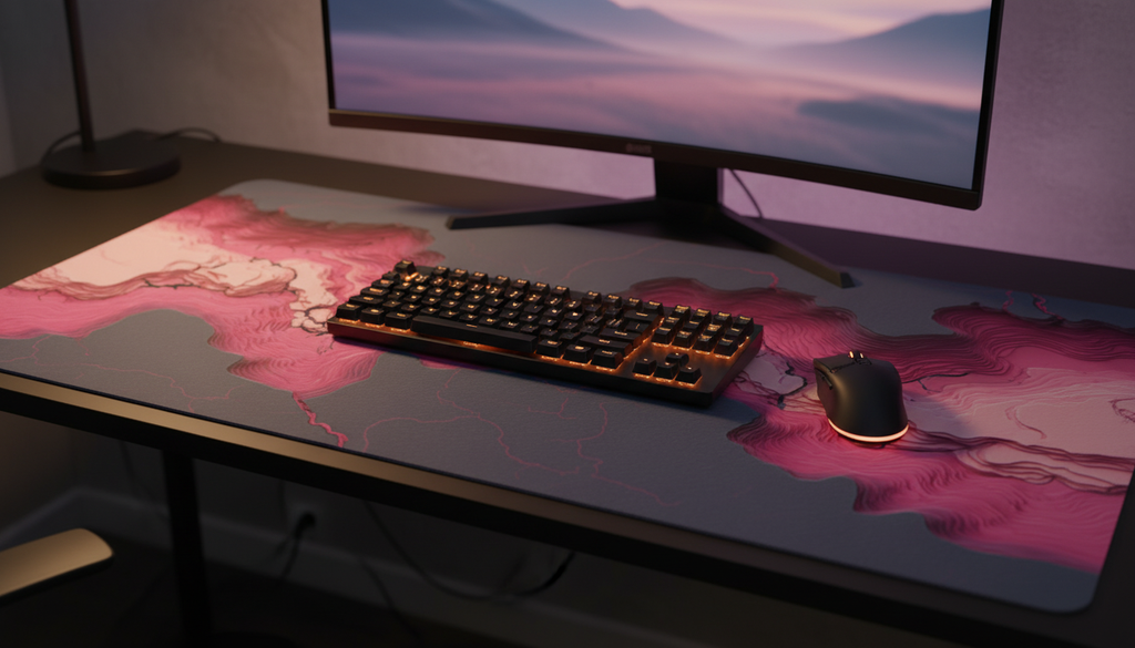 Crimson Flow — Abstract Energy Desk Mat